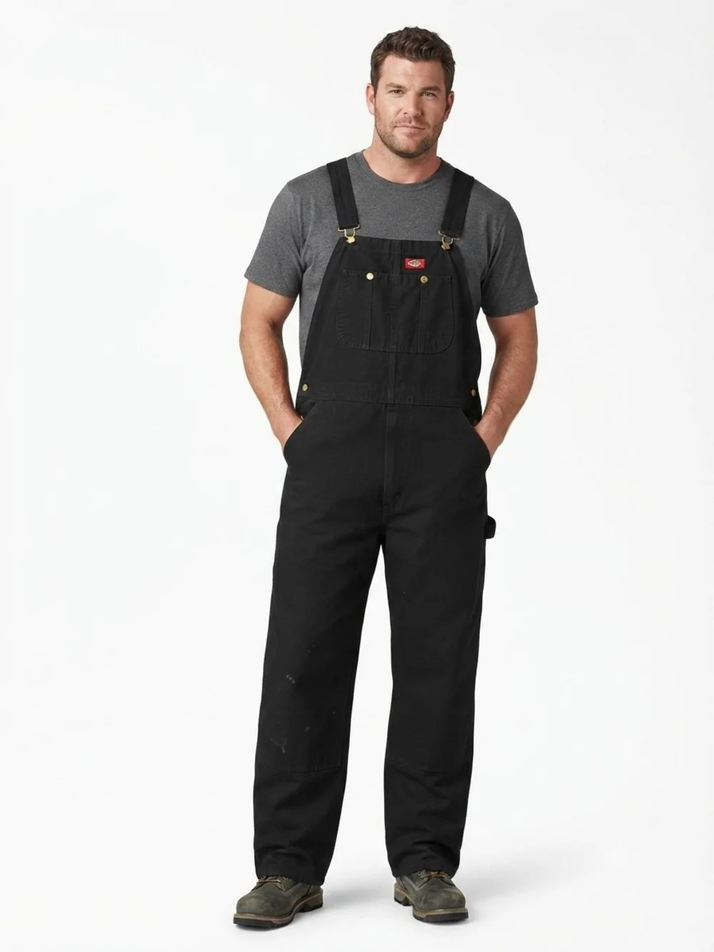 Men's Dickies Black Canvas Bib Overalls - Size 38x32 - Durable Workwear - VGUC